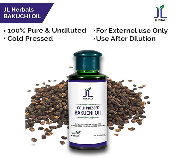 JL Herbals Bakuchi Oil 100ml (3.5 fl.oz) | Babchi | Psoralea corylifolia | 100% Pure & Undiluted | Cold Pressed | for External USE ONLY | USE After Dilution