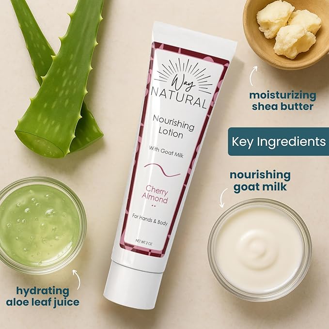 Nourishing Goat Milk Lotion, Variety - Body & Hand Lotion Set - Dry Skin Relief, USA Made - Goat Milk Hand Cream for Women & Men - Lavender, Cherry Almond, Vanilla Bean - 3 (2oz) Tubes