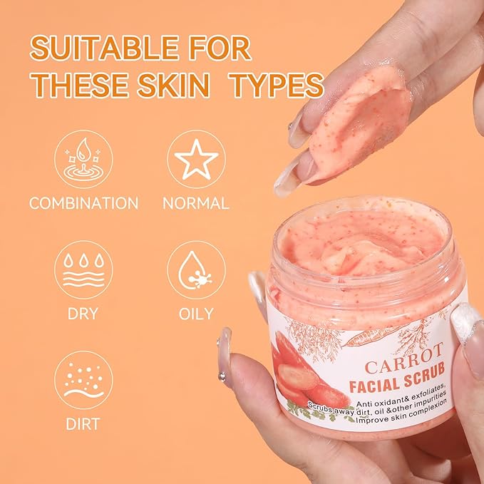 Carrots Cleansing Facial Scrub, Facial Exfoliating Scrub, Facial Scrubs for Women, Deep Cleansing Face Wash Cleanser for Women Men