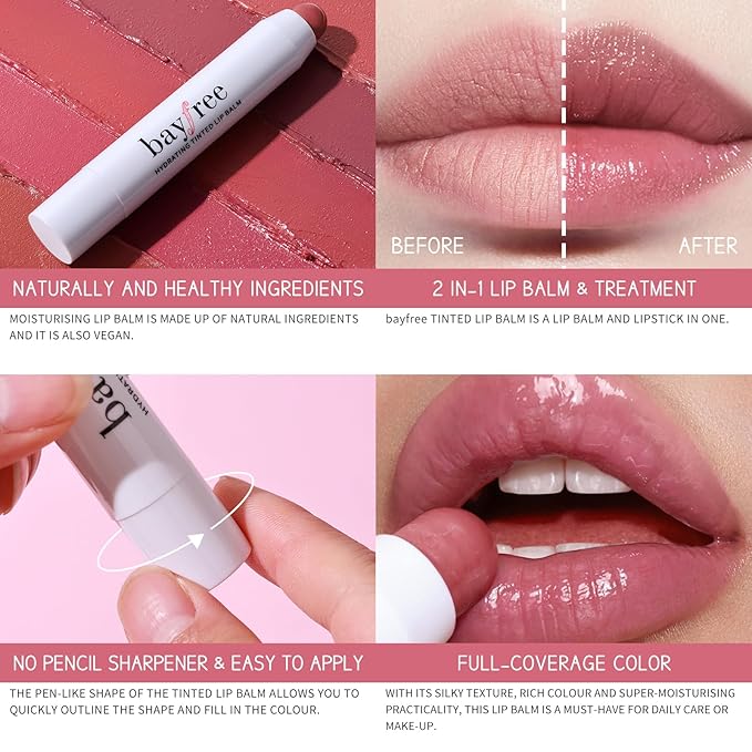 bayfree Tinted Lip Balm Plumper, Glossy, Pump Lips, Lightweight, Moisturize & Tint with Jojoba Seed Oil, Vegan Lipbalm Lip Care, Vintage Violet