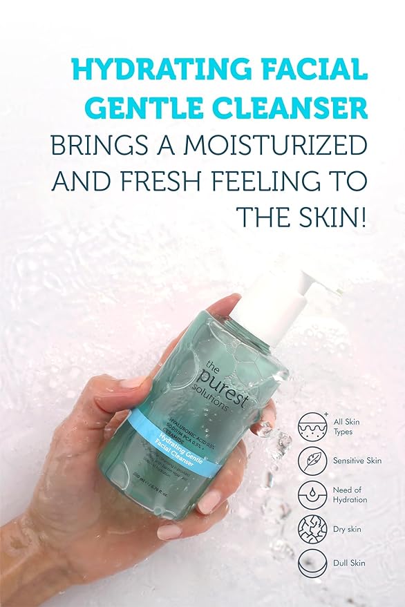 The Purest Solutions Hydrating Gentle Facial Cleanser (0.5% Hyaluronic Acid & 0.5% Sodium PCA Ceramide) - Exfoliating Salicylic Acid Cleanser for All Skin Types - Vegan | Cruelty Free (6.76 fl. oz)