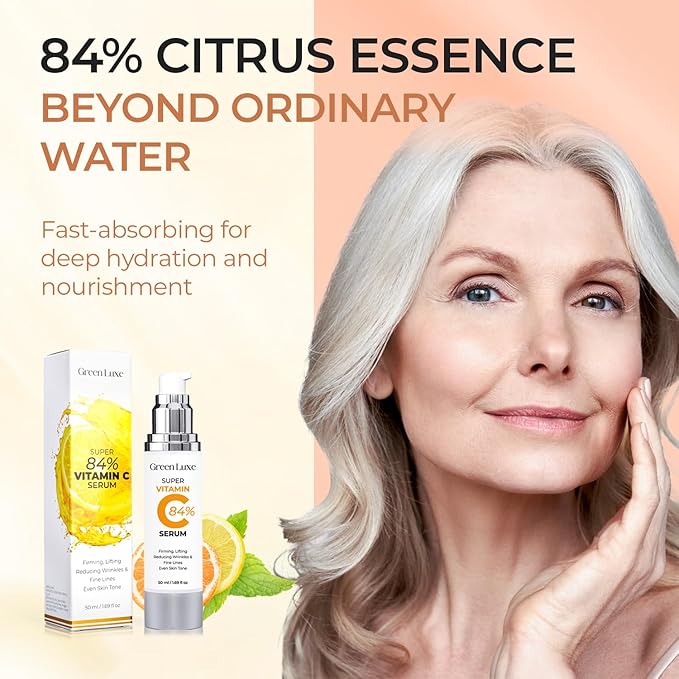 Super Vitamin C Serum for Women - Hydrating Anti-Aging with Vitamin C Caffeine - Facial Skin Care Over 50 60 70, Firming, Lifting, Smoothing 50ml