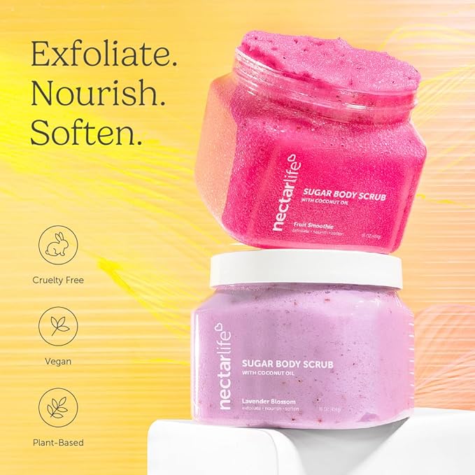 Nectar Life Exfoliating Sugar Scrub, Moisturizing Body Scrub with Coconut Oil & Shea Butter, Pre Shave Exfoliator (16 Ounce, Ocean Breeze)