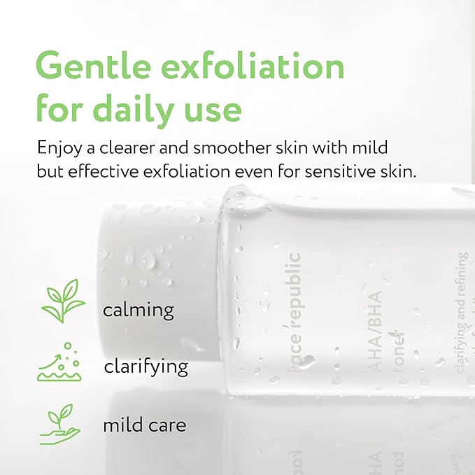 Face Republic Effortless Calming Routine - AHA/BHA Toner & Calming Care AHA/BHA Moisturizer | for Oily Skin, Korean Skin Care