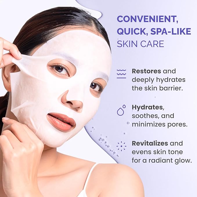 PLANTIFIQUE Korean Sheet Mask, 5 Pack - Anti-Aging & Firming Face Masks with Collagen, Coezyme Q10 & Hyaluronic Acid - Mascarillas Faciales