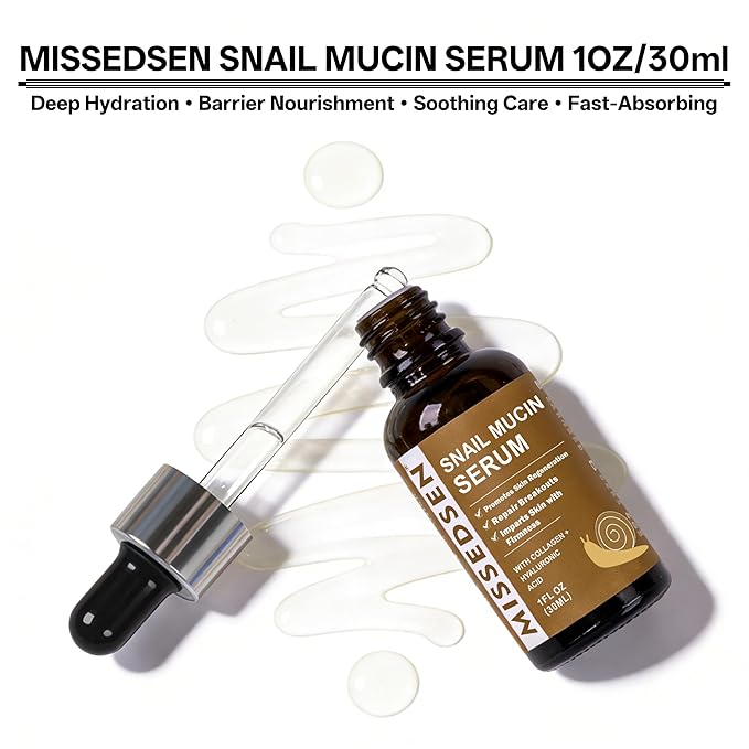 Snail Mucin Serum for Face with Collagen & Hyaluronic Acid,Smoothes Wrinkles,Improves Elasticity,Firms Skin 1 Oz Daily Use