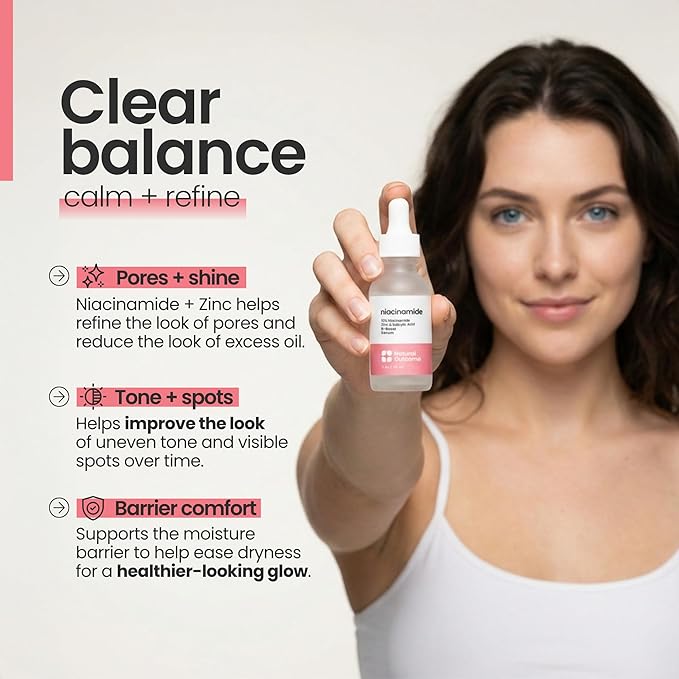 Niacinamide Serum for Face by Natural Outcome Skin Care, B-Boost Niacinamide 10% Plus Zinc 2% Salicylic Acid + Hyaluronic Acid, Acne Treatment + Pore Reducing Serum + Skin Balancing
