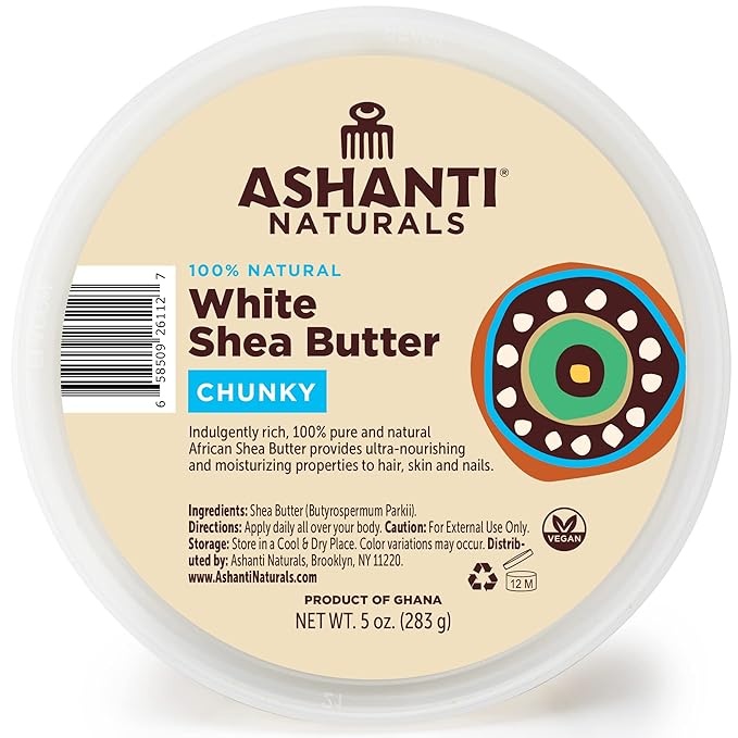 Ashanti Naturals White Chunky Raw Shea Butter | Unrefined African Shea Butter from Ghana | 100% Natural Moisturizer, No Additives - 5 oz