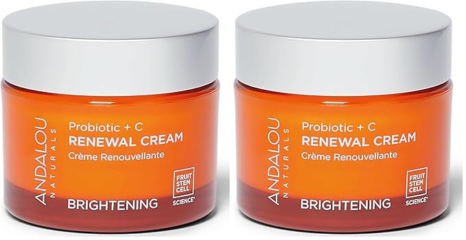 Andalou Naturals Probiotic + Vitamin C Renewal Cream-Complexion Enhancing Hydrating Face Moisturizer-Helps Promote Firmer Skin&More Even Tone-Lightweight,Non-Greasy Formula-1.7 Oz,(Pack of 2)