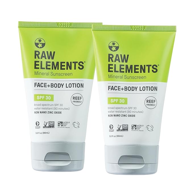 Raw Elements Face and Body Mineral Sunscreen SPF 30 Tube, Organic Sunblock Daily Protection, Non Toxic Reef Safe, Water Resistant, Cruelty Free, 3 oz (Pack of 2)