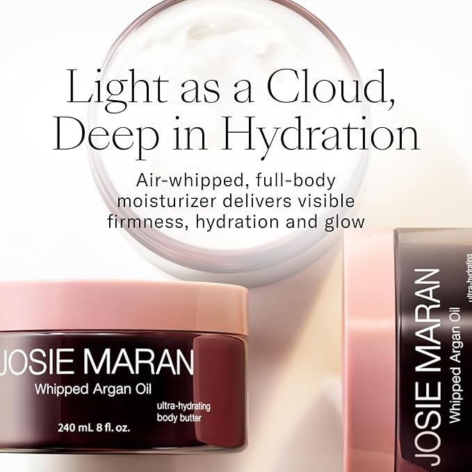 Josie Maran Whipped Body Butter - Skin Firming Body Cream with Argan Oil, Whipped Shea Butter, Avocado Oil & Essential Fatty Acids - Radiance-Boosting Skincare - Juicy Peach (2 Fl oz)