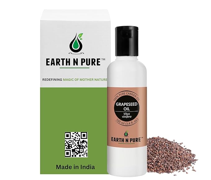 Earth N Pure Grapeseed Oil Cold Pressed, Natural and Therapeutic Grade 100 ml