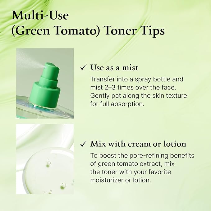 FULLY Green Tomato Toner, Pore Tightening with 95% Green Tomato Extract and VIT C, Skin Soothing and Hydrating, Fragrance Free, Vegan & Dermatologically Tested, 8.45 fl.oz