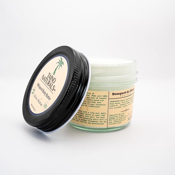 Whipped Body Butter – Bouquet de Fleurs – Floral Scent, Shea & Mango Butter – 100% Natural Moisturizer for Dry Skin – 2.25 oz – Glass Jar