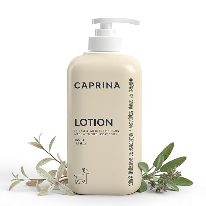 Caprina Goat’s Milk Body Lotion, 500 ml (16.9 oz), WHITE TEA & SAGE, Refreshing Daily Moisturizer for Normal to Dry Skin