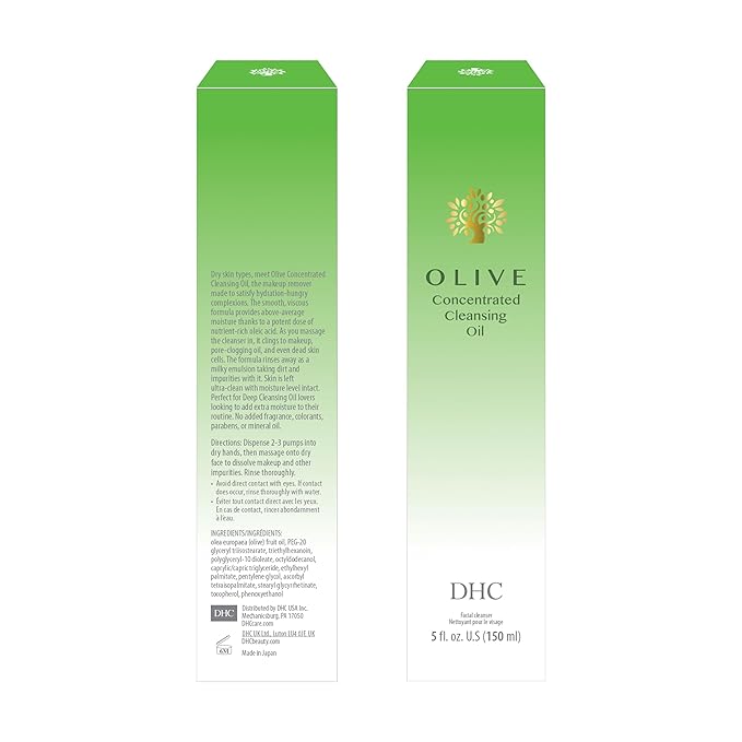 DHC Olive Concentrated Cleansing Oil, Hydrating Facial Cleansing Oil, Makeup Remover, Residue-Free, Dry Skin, Fragrance and Colorant Free, 5 fl. oz.