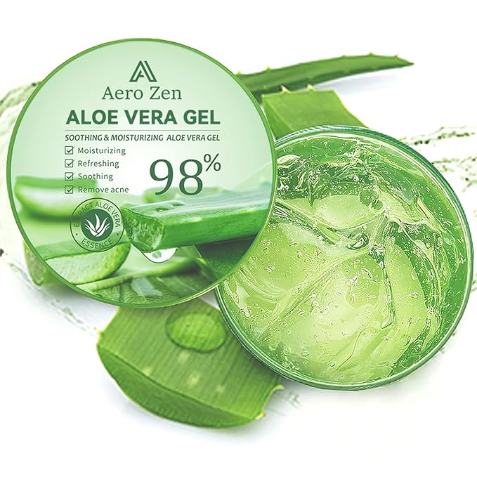 Aero Zen Organic Aloe Vera Gel for Face & Body Made within 12 Hours of Harvest, 98% Pure Aloe Vera Gel for Skin,Scalp,& Hair, Soothing Aloe Face Moisturizer,Multipurpose Skin Care（10oz）