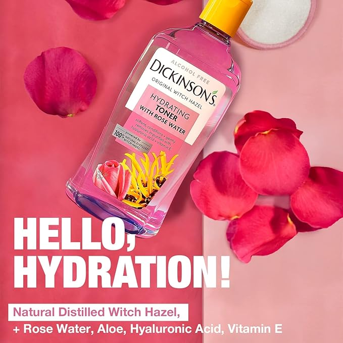 Dickinson's Enhanced Witch Hazel Hydrating Toner with Rosewater, Alcohol Free, 98% Natural Formula, 16 Fl Oz (Pack of 2)
