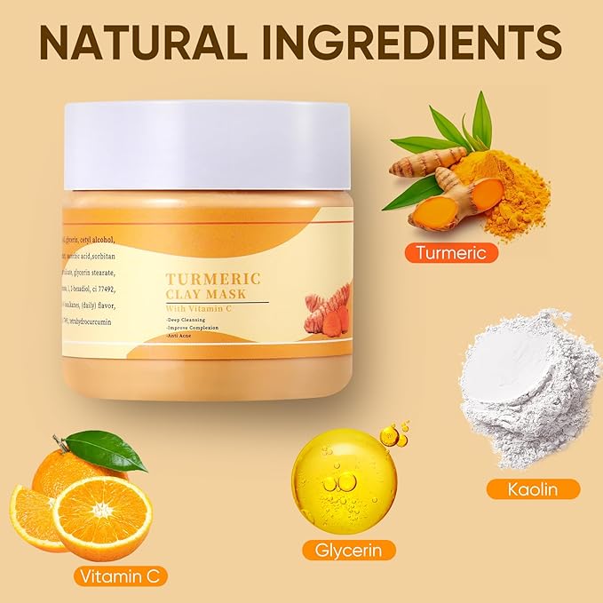 Clay Mud Face Mask for Women,Turmeric VC Dead Sea Mud Facial Mask Skincare,Deeping Cleansing,Oil Control,Hydrating Face Cleaning Clay Masks for All Skin Types (4.2OZ)