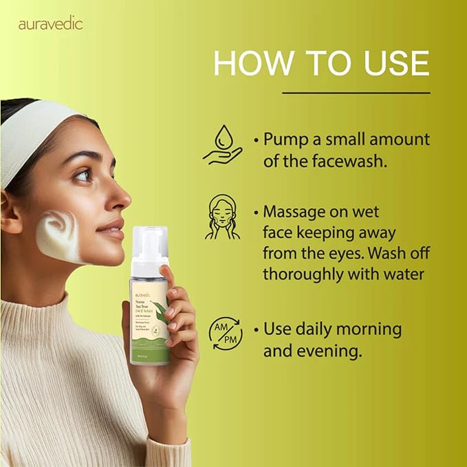 Auravedic Acne Face Wash with 2% Salicylic Acid, Neem & Tea Tree | Foaming Cleanser for Oily & Acne Prone Skin | Oil Control, Gentle Daily Cleanser for Men & Women | 4.06 Fl Oz (120ml)