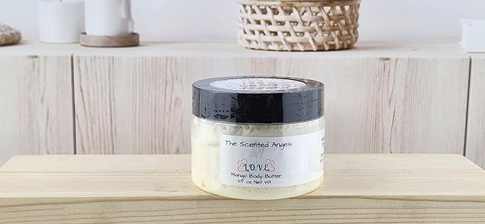 TSA Handmade Whipped Mango Love Body Butter Cream, Luxury Body Lotion for Dry Skin, Daily Moisturizing Shea Butter, Sunflower Oil, Mothers, Fathers, Women, Men, Teens, 3.5 oz Jar