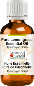 Greenwood Essential Lemongrass Essential Oil (Cymbopogon citratus) Pure | Non-Sticky | Non-Greasy | Lightweight | Men & Women | All Skin Types | Steam Distilled 30ml (1 oz)