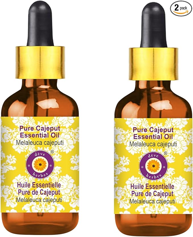 Deve Herbes Pure Cajeput Essential Oil (Melaleuca cajeputi) with Glass Dropper Steam Distilled (Pack of Two) 100ml X 2 (6.76 oz)