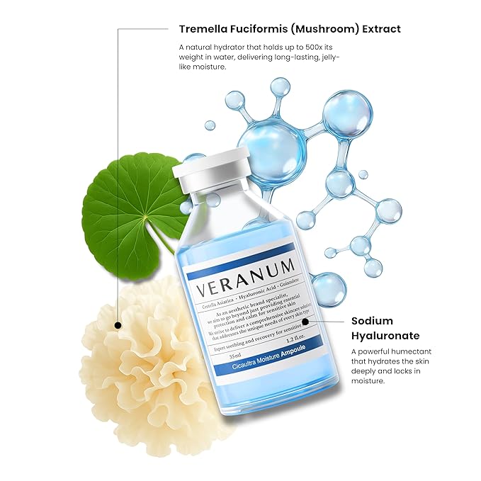 Cicaultra Moisture Ampoule – Korean Peptide & Hyaluronic Acid Face Serum for Sensitive Skin – Deep Hydration, Barrier Repair & Glass Glow Firmness – 1.2 fl oz (35 mL)