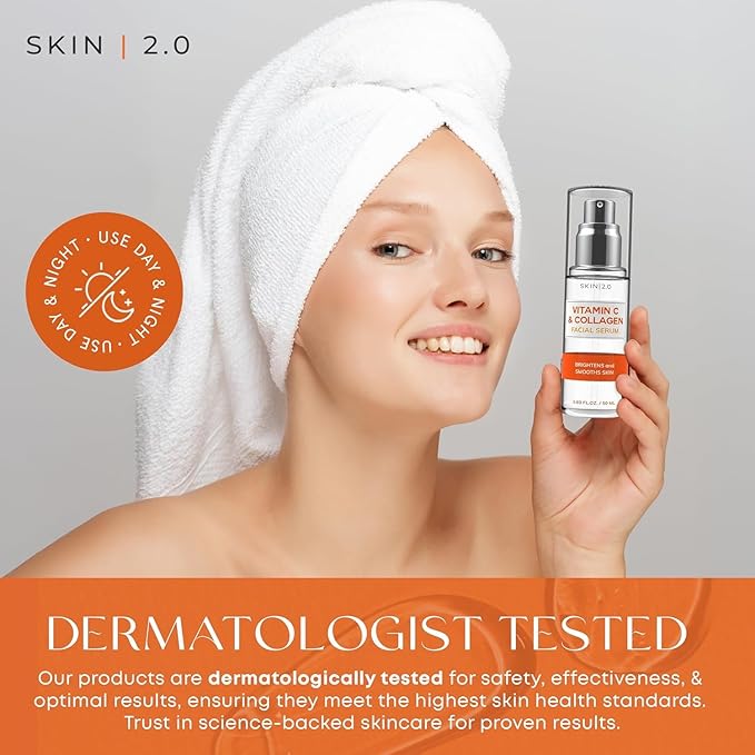 Skin 2.0 Vitamin C Serum with Collagen - Anti-Aging & Dark Spot Remover - Dermatologist Tested Korean Skincare for Brightening & Acne - Clean Beauty, Cruelty-Free, All Skin Types - 1.69oz (2-Pack)