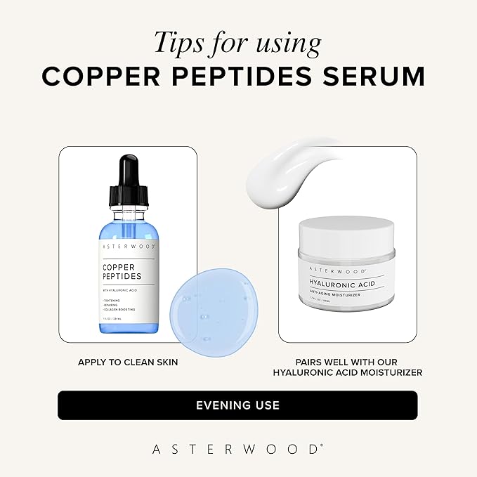 Asterwood Copper Peptides Serum for Face - Tightening, Repairing, Collagen Boosting - with GHK-Cu Peptide and Hyaluronic Acid - 8 Fl Oz