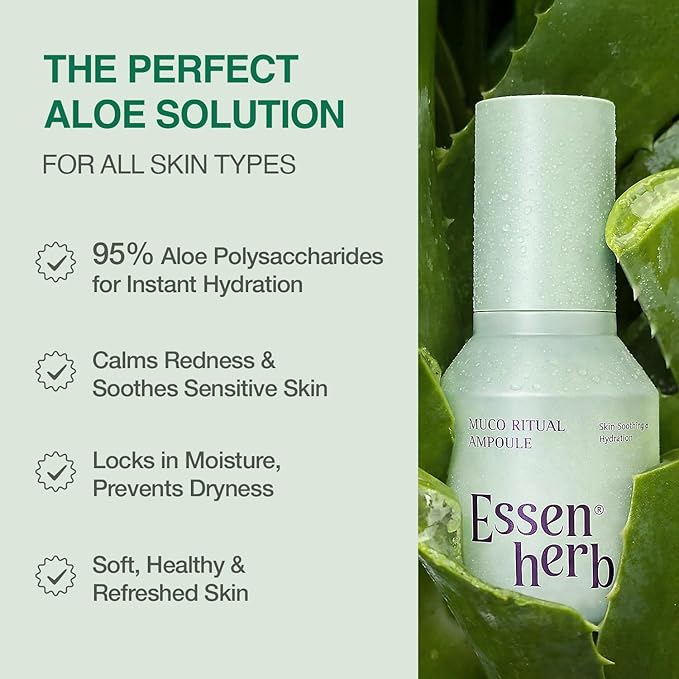 Aloe Serum (Muco Ritual Ampoule) – Korean Facial Essence with 95% Aloe Polysaccharides – Lightweight Hydration for Dry & Visibly Stressed Skin (1.69 fl oz, 50ml)