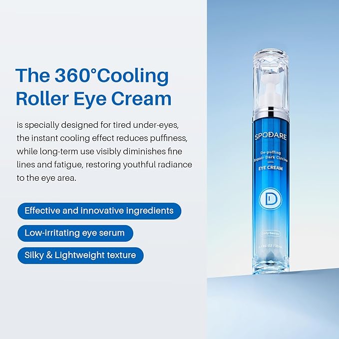 SPODARE Caffeine Eye Cream & Eye Serum for Dark Circles, Puffiness and Wrinkles with 360° Massage Ball for Women and Men