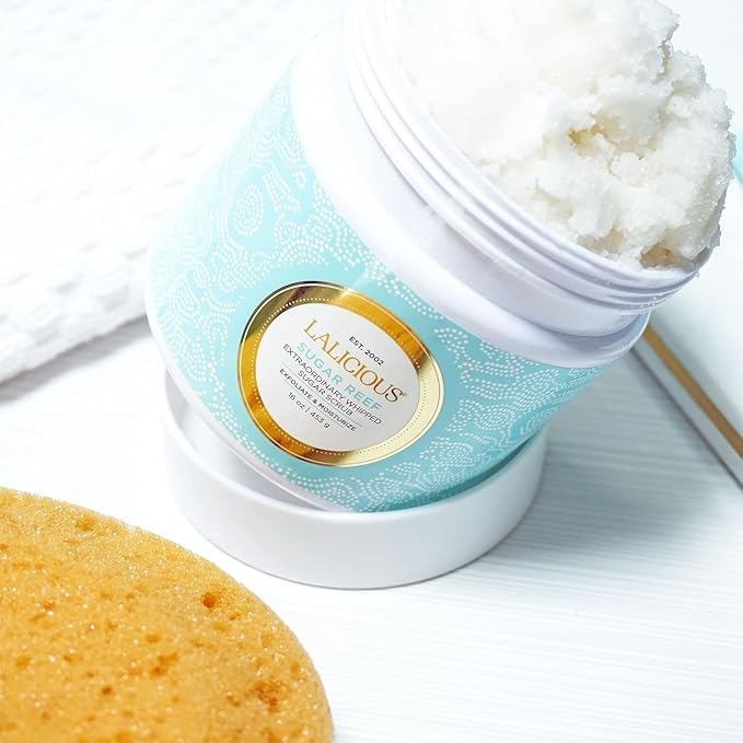 LALICIOUS Sugar Reef Moisturizing Body Scrub - Cane Sugar Body Exfoliating Body Scrubs with Coconut Oil & Honey, No Parabens (16oz)