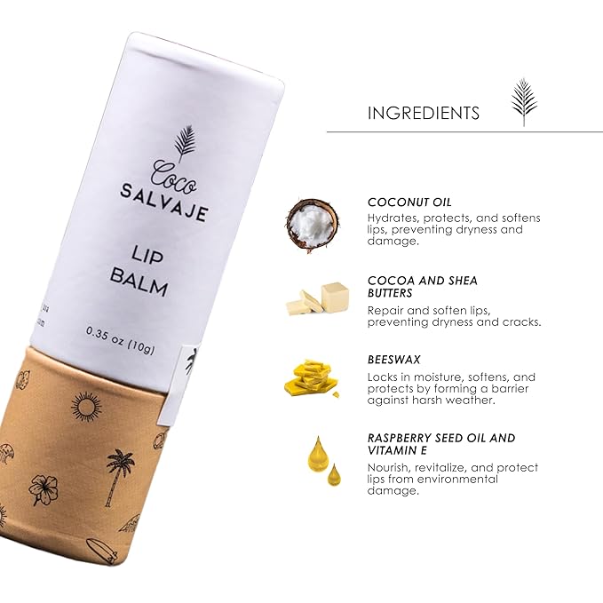 Natural Hydrating Lip Balm | Vegan Lip Care Treatment & Moisturizer for Dry & Cracked Lips with Beeswax & Coconut Oil | Organic Lip Chap Set for Women, Men & Kids | 3 Pack (0.35 oz ea.)