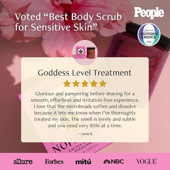 Nopalera Hibiscus Cactus Flower Exfoliant - Exfoliating Face & Body Scrub, 3-in-1 Cleanser, Exfoliator, & Moisturizer, Vegan, Cruelty-Free, Natural Floral Scent, Dye Free, 6 oz.