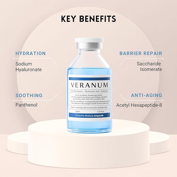 Cicaultra Moisture Ampoule – Korean Peptide & Hyaluronic Acid Face Serum for Sensitive Skin – Deep Hydration, Barrier Repair & Glass Glow Firmness – 1.2 fl oz (35 mL)