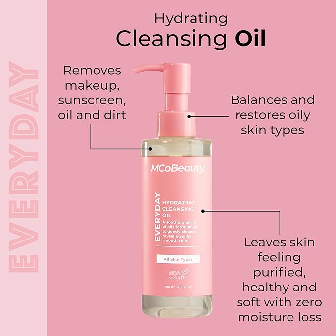MCoBeauty - Hydrating Cleansing Oil - Nourishing Makeup Remover with Macadamia, Evening Primrose & Jojoba Seed Oils for Soft, Balanced Skin - Oil Cleanser for Face