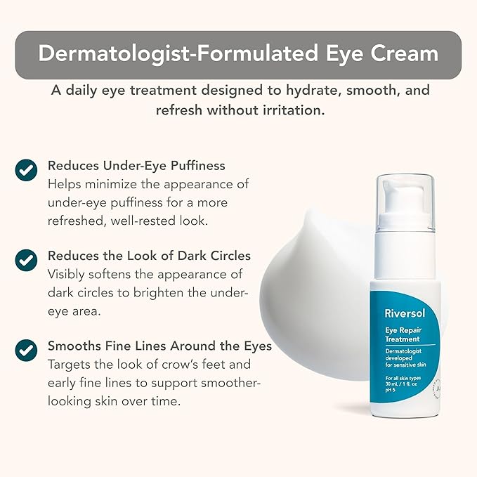Riversol Eye Cream for Dark Circles & Puffiness | Under Eye Cream for Bags | Anti-Aging Multi-Peptide Formula with Matrixyl | Sensitive Skin Safe | 4 Month Supply