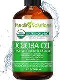 Healing Solutions Oils - 8 oz Jojoba Oil Organic Pure & Natural, Cold Pressed Unrefined, Hexane & Chemical Free, All-Natural Solution for Face & Hair, Fights Acne, Moisturizes Skin