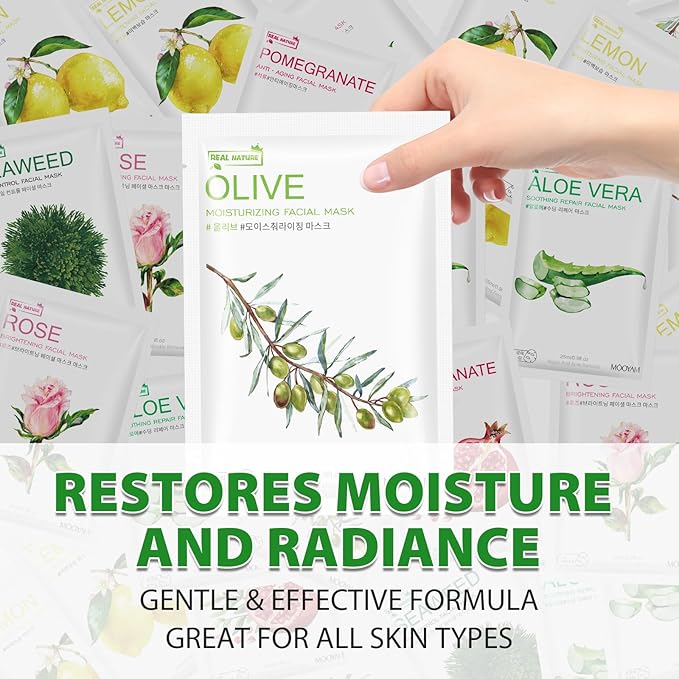 Plants Fruits Face Masks for Women,Aloe Vera Face Mask Hydrating,Moisturizing Rose Facial Masks for Women,Pomegranate Mask Sheet Skincare for All Skin Types(12Pack)