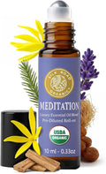 Silk Road Organic Meditation Essential Oil Balancing Blend Roll On,100% Pure USDA Certified Aromatherapy for Chakra Healing, Focus, Calming, Mindfulness & Spiritual Well-Being - 10ml Roller