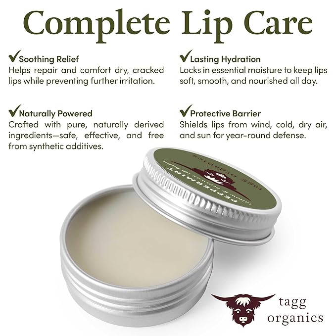 Peppermint Moisturizing Tallow Lip Balm – Nourishing & Soothing with Organic Grass-Fed & Finished Tallow, 100% All Natural Beeswax & Essential Oils for Soft, Hydrated Lips, 0.5 oz., by Tagg Organics.