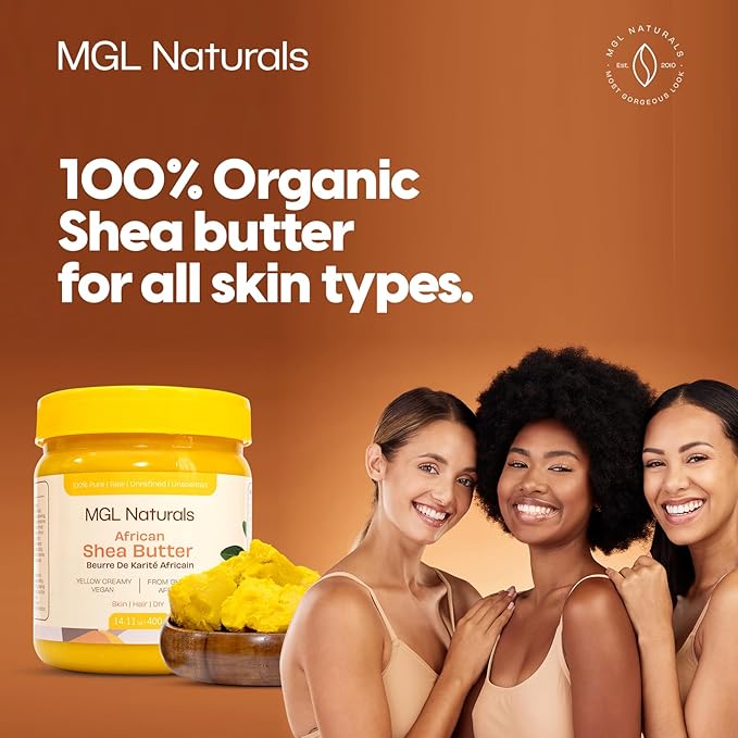 MGL Naturals Shea Butter Yellow Creamy 16oz, African, Unrefined, and Raw. Nourish and moisturize skin and hair. Use alone or DIY recipes. From Ghana, West Africa. (16 oz Jar)