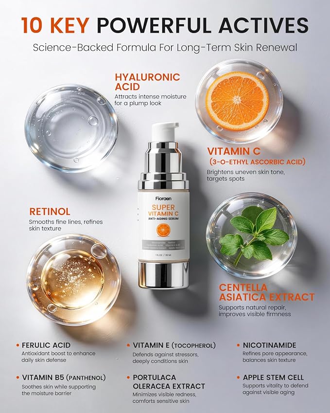 Super C Serum for Mature Skin – All-in-One Vitamin C Serum for Face with Retinol & Hyaluronic Acid for Women Over 60 & 70 – Anti-Aging Hydrating Serum for Dark Spots, Wrinkles & Fine Lines 2.0 fl. oz.