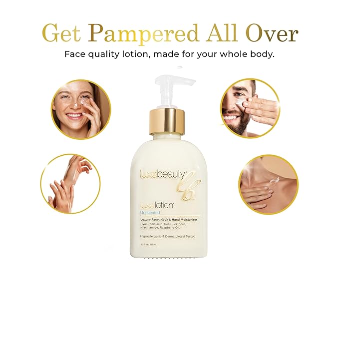 LUXELOTION is truly a Luxury Product - an Anti-Aging Face, Hand & Body Lotion with Hyaluronic Acid. This Lightweight and Non-Greasy Formula creates Silky Smooth Skin.