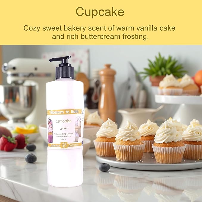 Blossom to Bath Cupcake Lotion (16 ounce) - Natural Fragrance - Absorbs Quickly with a Rich Vanilla Scent
