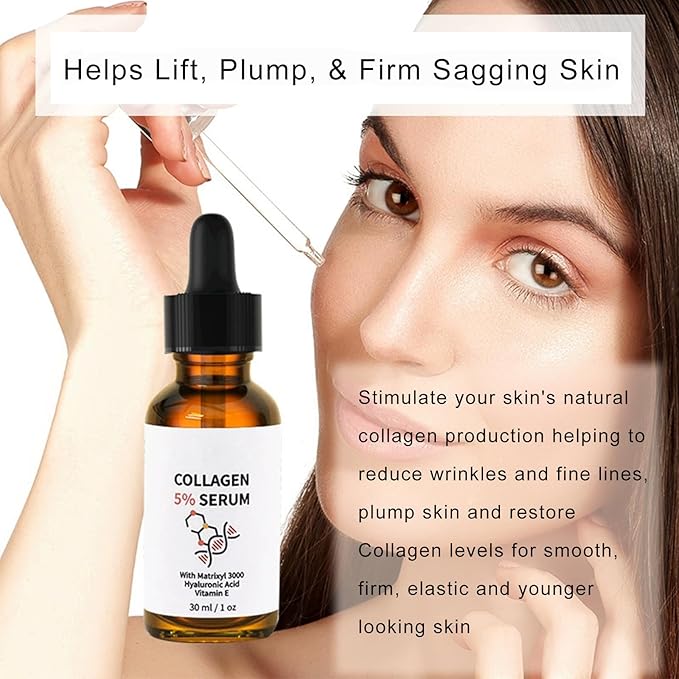 5% Collagen Serum, Anti Aging Serum for Women with Collagen and Matrixyl 3000 Skin Tightening, Helps Lift, Plump, & Firm Sagging Skin for Face 1 Fl Oz