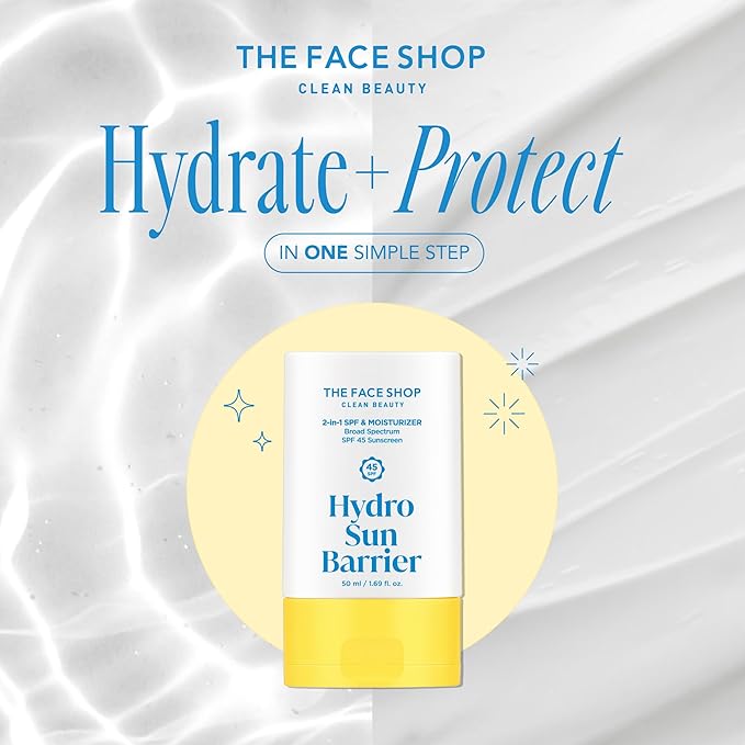 THE FACE SHOP Hydro Sun Barrier, SPF 45 Daily Facial Sunscreen & Moisturizer, for Oily Skin, Formulated with Calendula & Niacinamide, No White Cast, 1.69 Fl. Oz.