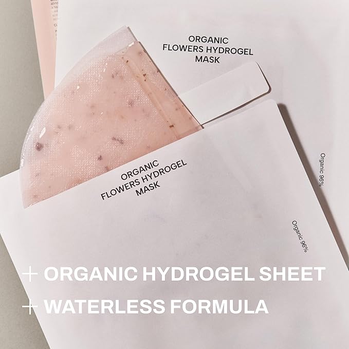 Whamisa Organic Flowers Hydrogel Facial Sheet Mask, Hydration, Deep Moisture, Skin Care, Skin Barrier Care, Blemish-Prone Skin Care, Smoothing Effect, Fermentation, Korean Skin Care (5 PCS/Pack)