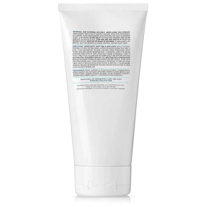 Neutralyze Moderate to Severe Acne Face Wash 2.0 - Maximum Strength 2% Mandelic Acid & 2% Salicylic Acid Facial Cleanser for Acne Prone Skin - Suitable for All Skin Types, Teens & Adults (5 FL OZ)